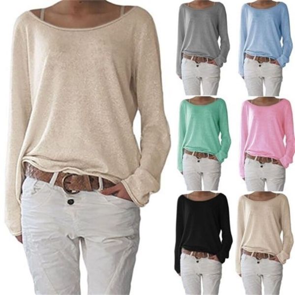 

fashion women oversized loose long sleeve t-shirt baggy plus casual solid t shirt c0220, White