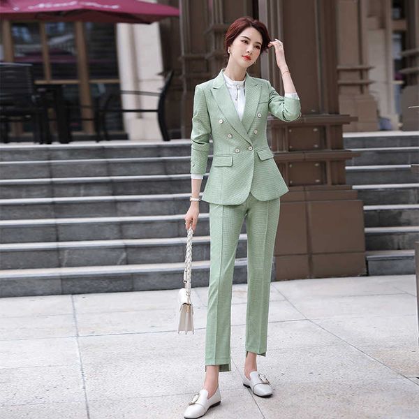 

product autumn and winter professional wear women's suit fashion high-end slim plaid long sleeve female work clothes 210527, White