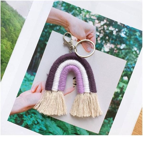 

weaving rainbow keychains for women boho handmade key holder keyring macrame bag charm car hanging jewel jllbys