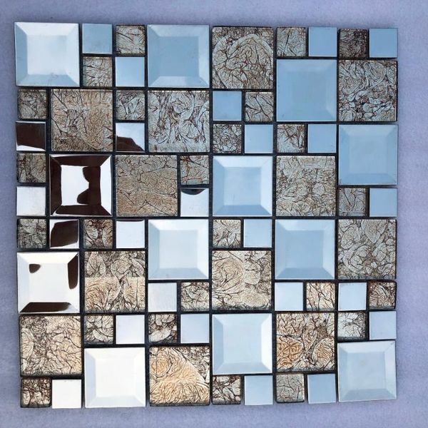 

wallpapers 3d silver stainless steel metal golden foil glass mosaic tiles, kitchen backsplash shower waistline wall sticker