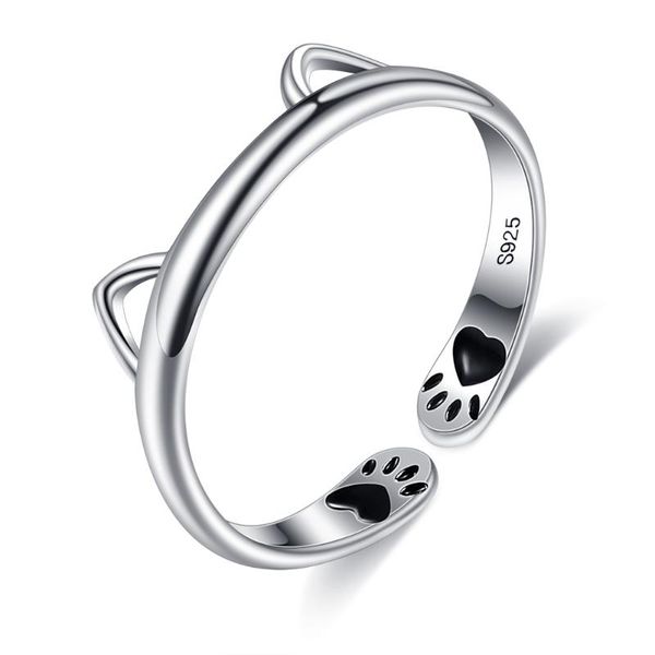 

cluster rings silverhoo s925 sterling silver round cat-shaped adjustable ring for women selling fine jewelry valentine day gifts, Golden;silver