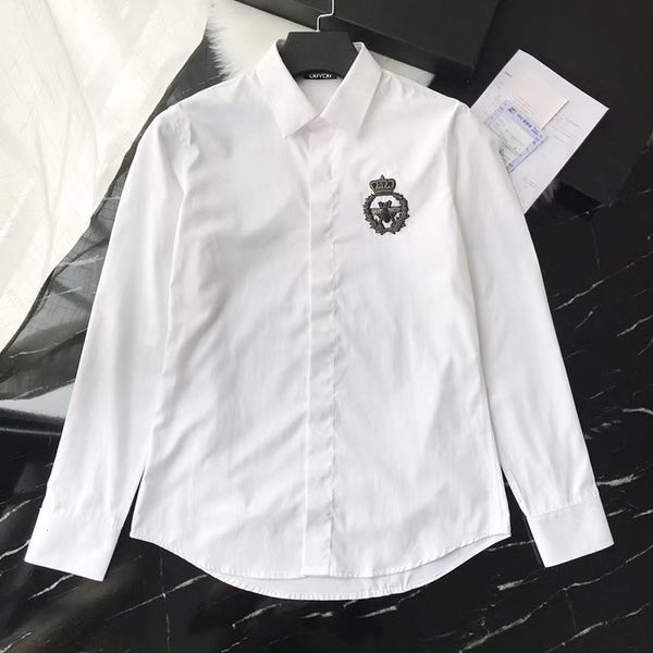 

2021 new de algodo vestido camisa masculina gola bordado animal coroa alta qualidade magro ajuste camisas casuais dy2271 j6wt, White;black