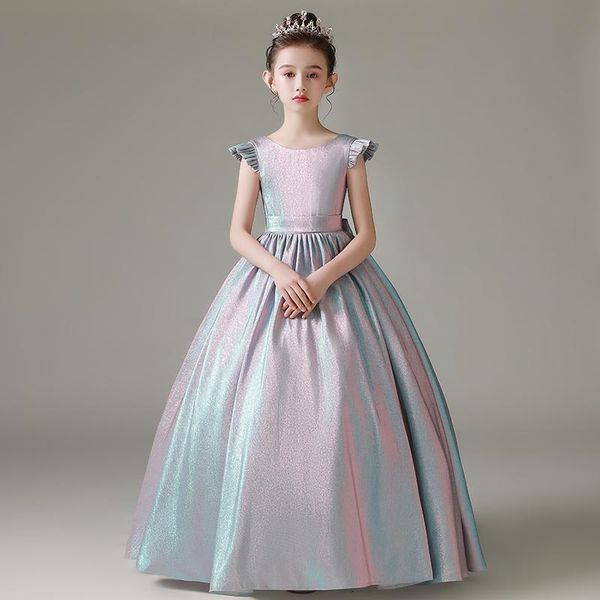 

girl's dresses flower girl dress illusion sleeveless luxury gradient color o-neck princess floor-length jersey bow lovely kids party go, Red;yellow