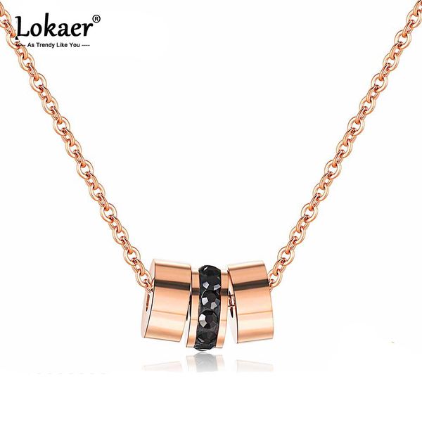 

lokaer tricyclic black cz crystal pendant necklace female titanium steel rose gold color clavicle chain neckalce jewelry n17020, Silver