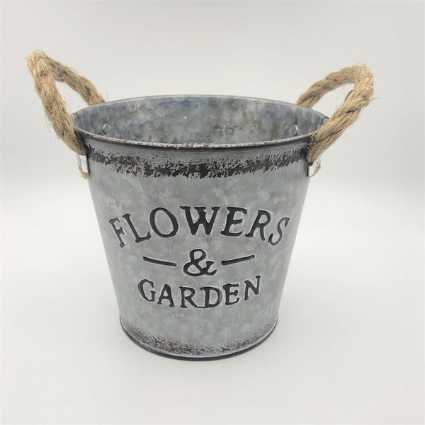 

d13xh12cm round metal decorative planter galvanized flower tub balcony decor succulent pot organizer table centerpieces wholesale