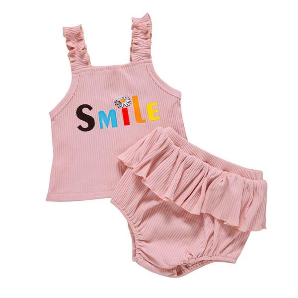 

clothing sets 2pcs baby summer outfits letter print sleeveless tank +solid color ruffled shorts for toddlers girls 0-24 months, White