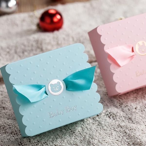 Confezione regalo 10/20/50 pezzi Scatole di cartone per l'imballaggio Regali Baby Shower Ospiti Bambini Divisori di compleanno Scatola di cioccolatini blu rosa