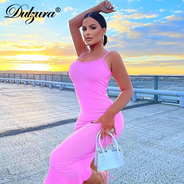 

ribbed knitted women pure strap midi dress slit bodycon streetwear party club 2021 summer clothes slim fashionhigh quality, Black;gray