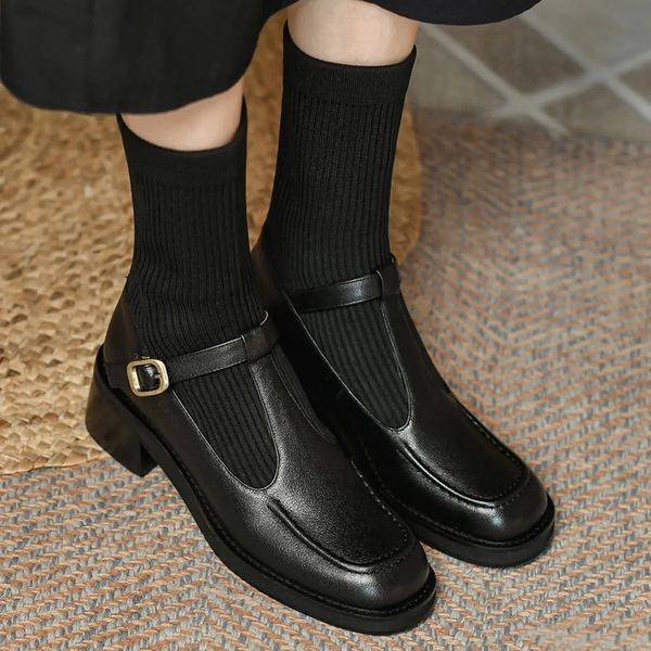 

mary women's thick heel elastic socks boots autumn and winter new middle tube black buckle large 4142