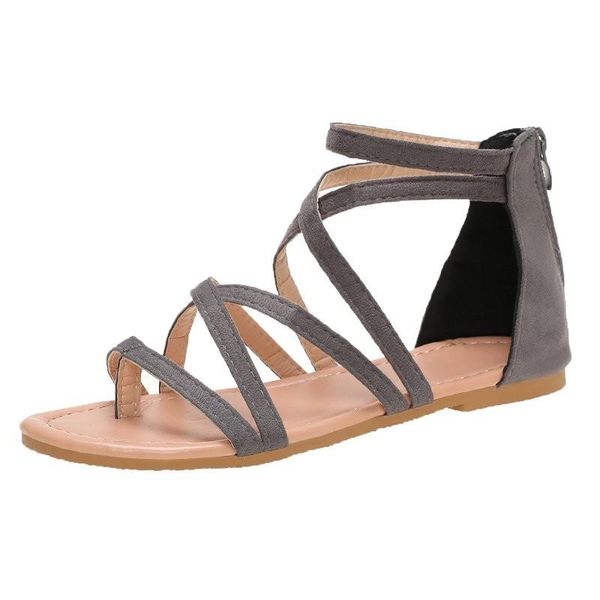 

sandals 2021 summer comfortable casual round toe flat heel strap back zipper women's, Black