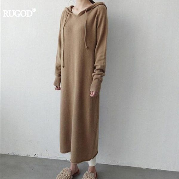 

casual dresses rugod 2021 korean fashion hooded sweater dress women autumn winter knitted long sleeve thick pullover vestidos, Black;gray