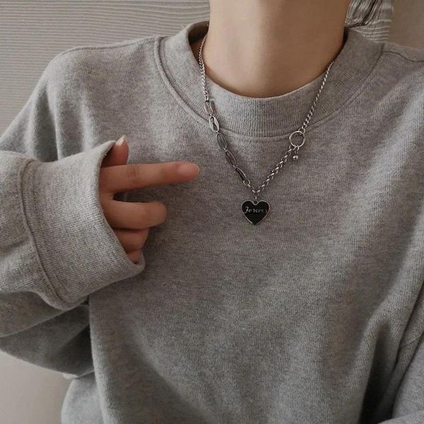 

chokers minimalist stainless steel chain necklaces for women fashion love letter pendants hiphop choker necklace female trendy jewelry, Golden;silver