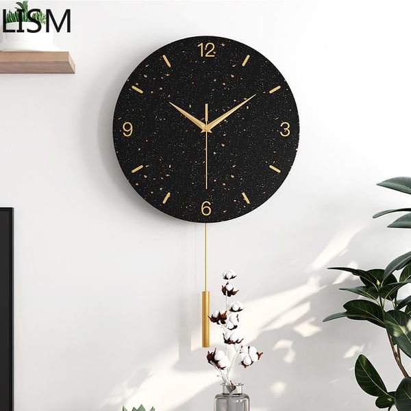 

pendulum creative clocks wall simple fashion luxury large clocks modern living room wall clock marble gold black reloj de pared