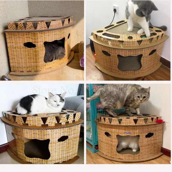 

cat beds & furniture scratch board claw grinder corrugated box villa toy house type can not catch crumbs supplies nest