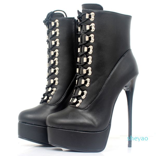 

women boots new arrive extreme high heel platform stiletto lace-up zipper black ankle boots shoes 3577