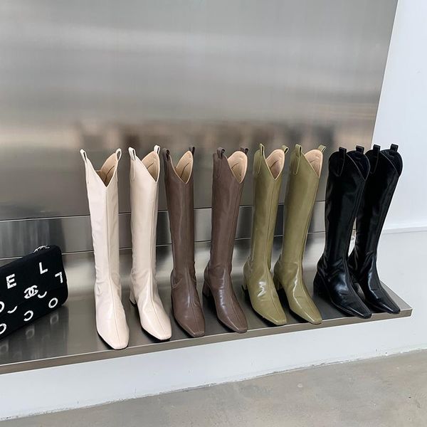 

boots fashion women knee high flats heeled black/beige/green/khaki back zipper botas winter elegant party woman