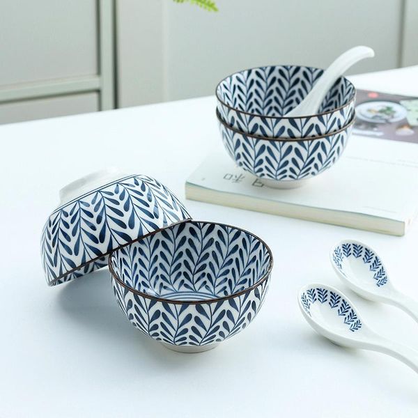 

bowls japanese style four spoons gift box set tableware household blue and white porcelain