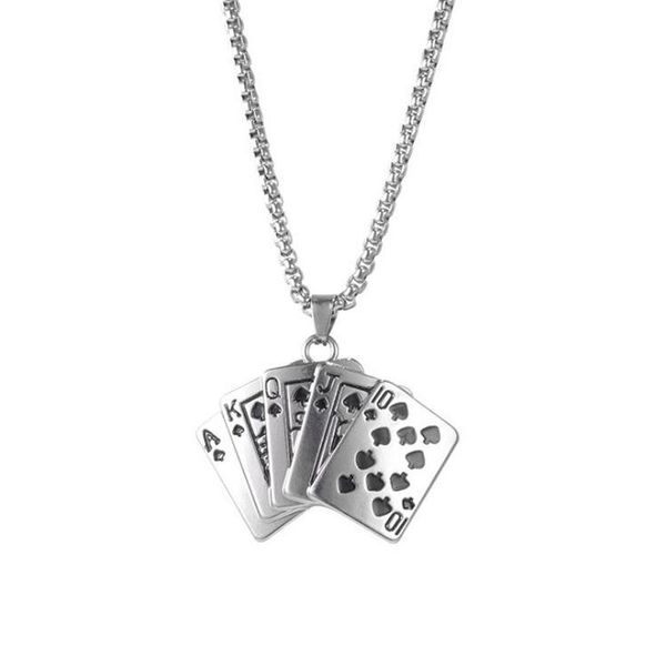 

chains necklace for man hip-hop retro men's personality poker pendant tide, Silver