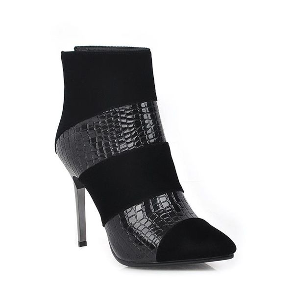 

boots aimaylen unique design ankle high heel women patent leather suede, Black
