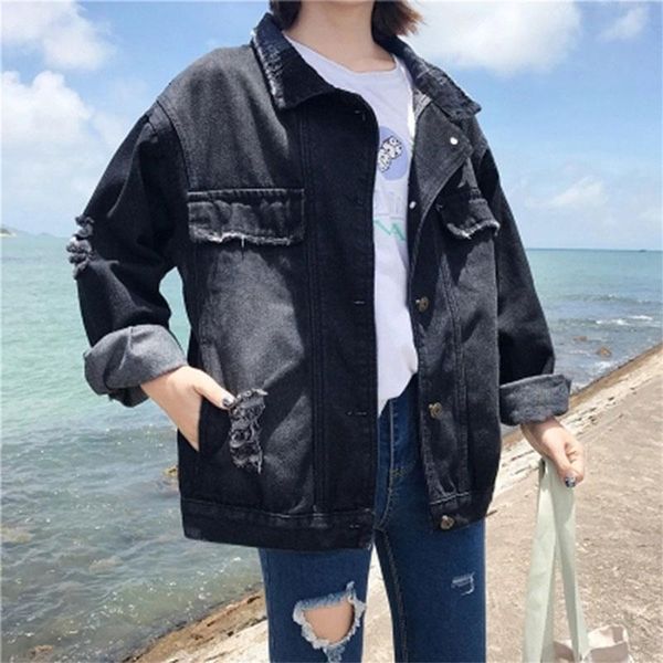 

new 2021 collar black loose denim jackets women casual korean style jean coats plus size female fashion jackets streetwear, Black;brown