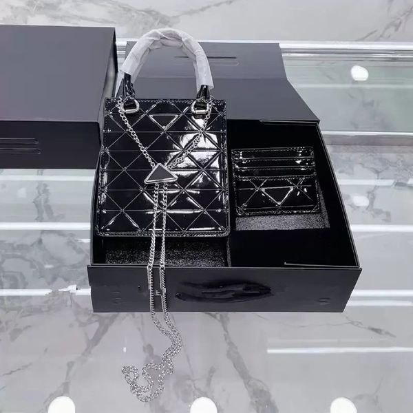 

mini mirror handbags shoulder chain bags luxury patent leather totes lady tiny purses pochettes triangle chains diamond lattice cute card ho