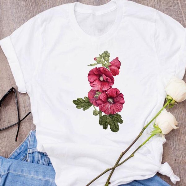 

women graphic ladies harajuku kawaii 90s floral flower clothes lady tees print clothing female t shirt womens t-shirt, White