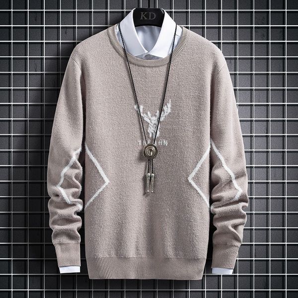 

sweater knit autumn and winter men's casual t shirt thickened round neck pullover ted backing wear, White;black