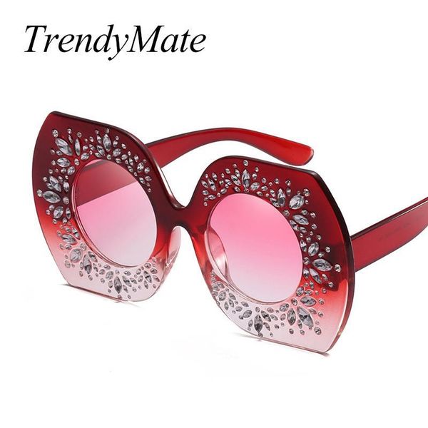 

oversized sunglasses women glasses vintage gradient blue hexagon black rhinestone sun party female 1161t uv400 red luxury ebbju, White;black
