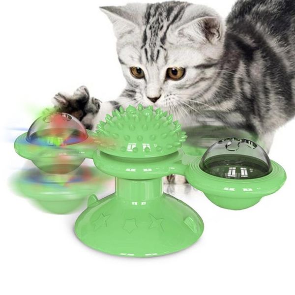 

cat toys windmill toy suction cup to wall interactive training cats green