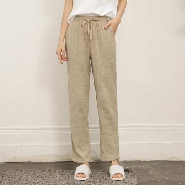 

new style couples pajamas spring and summer men's women's thin cotton linen trousers simple large size couples home pants, Black;red