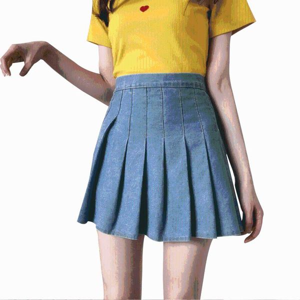 

skirts dewadbow harajuku punk style women denim mini skirt summer high waist pleated shorts gothic y2k girls fashion streetwear, Black