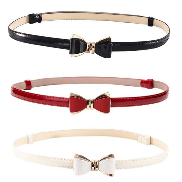 

belts women pu leather temperament vintage bow fashion casual wild neutral soft simple pin buckle belt 3colorsw, Black;brown