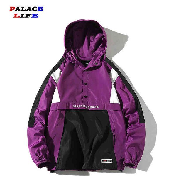 

men harajuku patchwork coats 2021 fashion hit color streetwear vintage windbreaker korean casual hooded bomber ets, Black