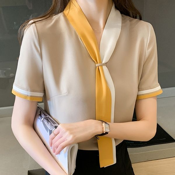 

women blouses blusas mujer de moda blouse women v-neck office blouse chiffon blouse shirt short sleeve women shirts d330 210602, White