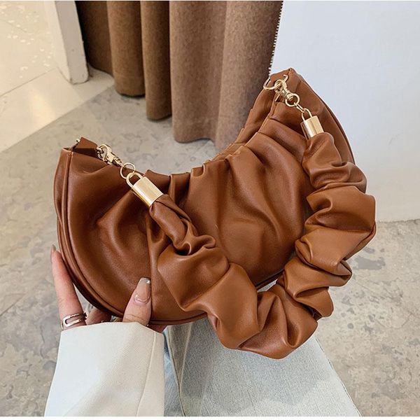

evening bags elegant women chain shoulder cloud pu leather handbags female purse shopping traveling solid color folds underarm bag