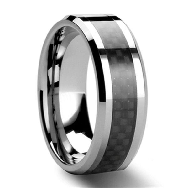 

designers black carbon fiber tungsten carbide ring mens wedding band size 6 - 13 (#nr05bc, Silver