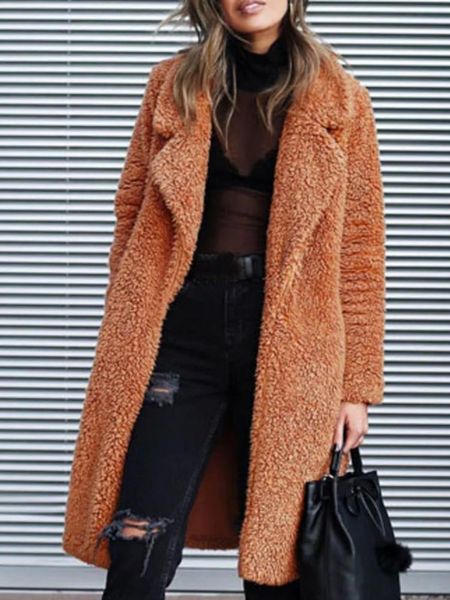 

women's trench coats 2021 coat ladies' jacket solid color turn-down collar woolen long sleeve, Tan;black