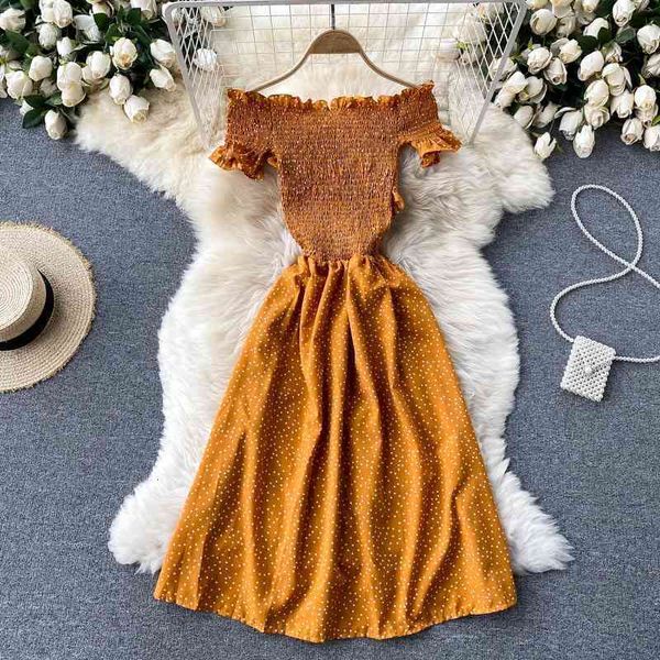 

casual dresses vintage cross stretch waist slim one-line neck strapless sweet polka dot dress summer beach vestidos 701q, Black;gray