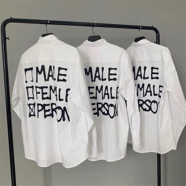 

2021 new men women 1:1 buttons vetements shirt letter printing on the back v embroidery oversize vtm long sleeve eykz, White