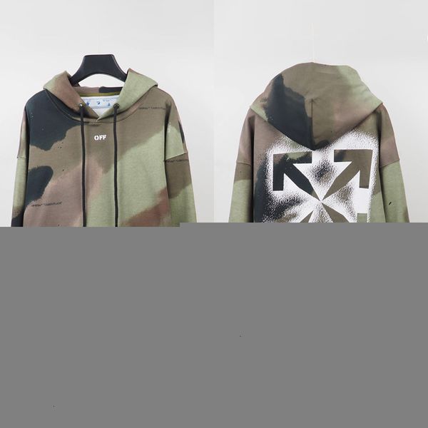

off autumn winter camouflage arrow spray printed hooded sweater trendy hip hop loose long sleeve top, Black