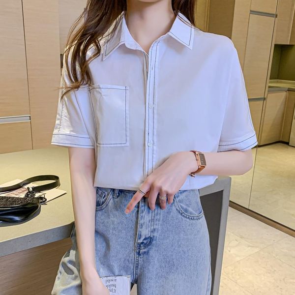 

women's blouses & shirts coigarsam office lady short sleeve shirt womens summer solid panelled women white 8057
