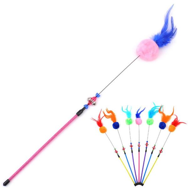 

cat toys funny toy fishing rod kitten pet stick teaser rainbow streamer interactive play wand with feather for cats
