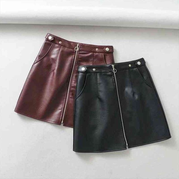 

early spring european and women skirts american style wholesale high waist pocket zipper pu leather skirt quality, Black