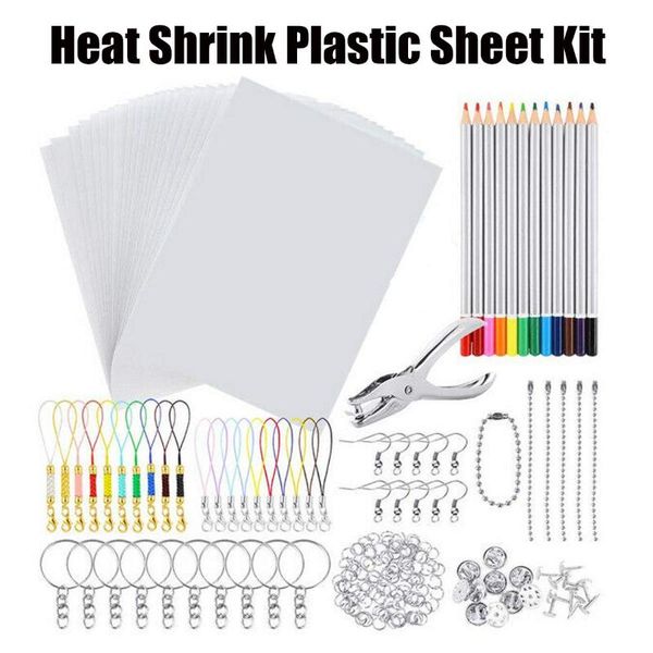 

craft tools 198pcs heat shrink sheet plastic kit diy drawing art supply shrinky paper hole punch keychains pencils tool