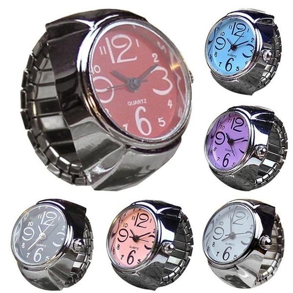 

cluster rings fashion creative couple watches steel round elastic quartz finger ring watch lady girl hip-hop style jewelry gifts, Golden;silver