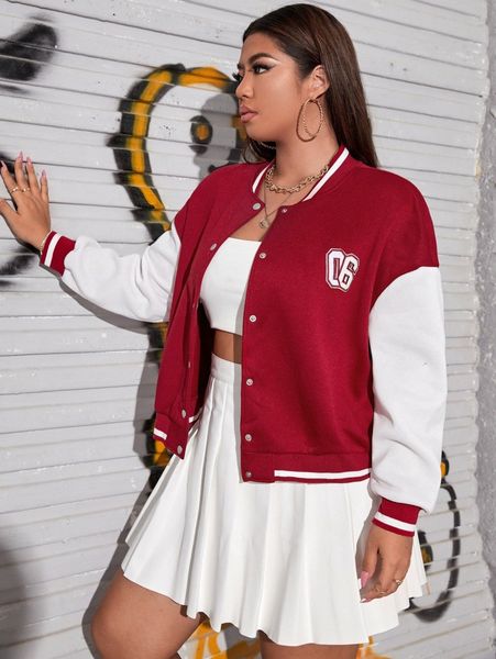 

plus letter patched striped trim drop shoulder bomber jacket q5px#, Black