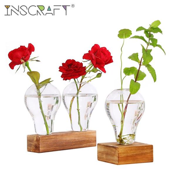 

crystal glass planter with wooden stand hydroponics plants bulb deskterrarium flower vase home office decor