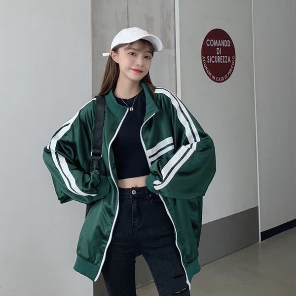 

2021 new autumn college wind contrast color two-bar zipper baseball uniform student casual jacket sweatshirt g45p, Black