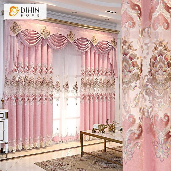 

european pink color window curtain luxury embroidered curtains for living room