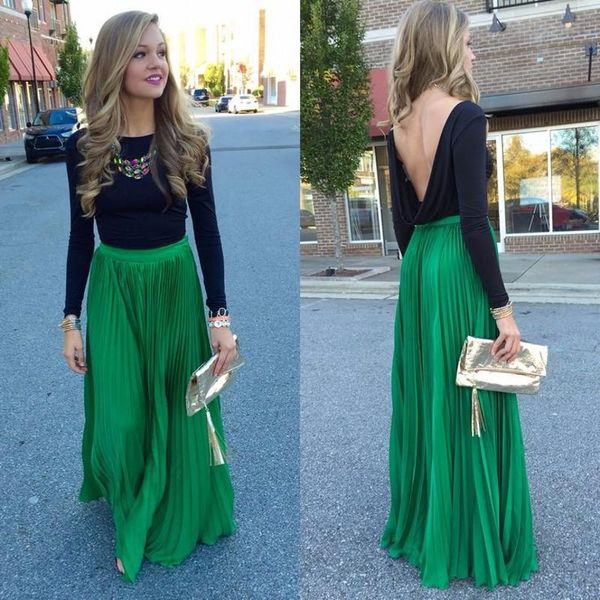 

skirts pretty green pleated skirt zipper waist a line floor length maxi long chiffon, Black
